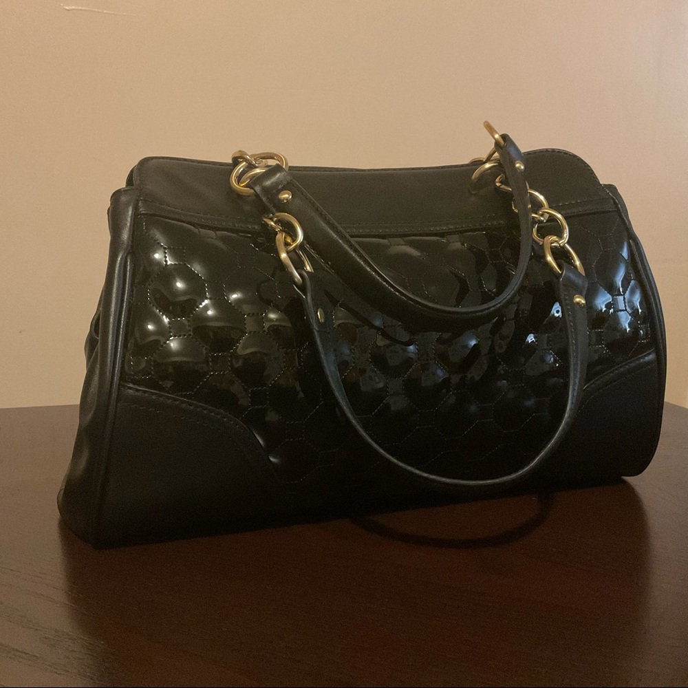 Ann Taylor Black Satchel Leather/Patent  Medium Handbag